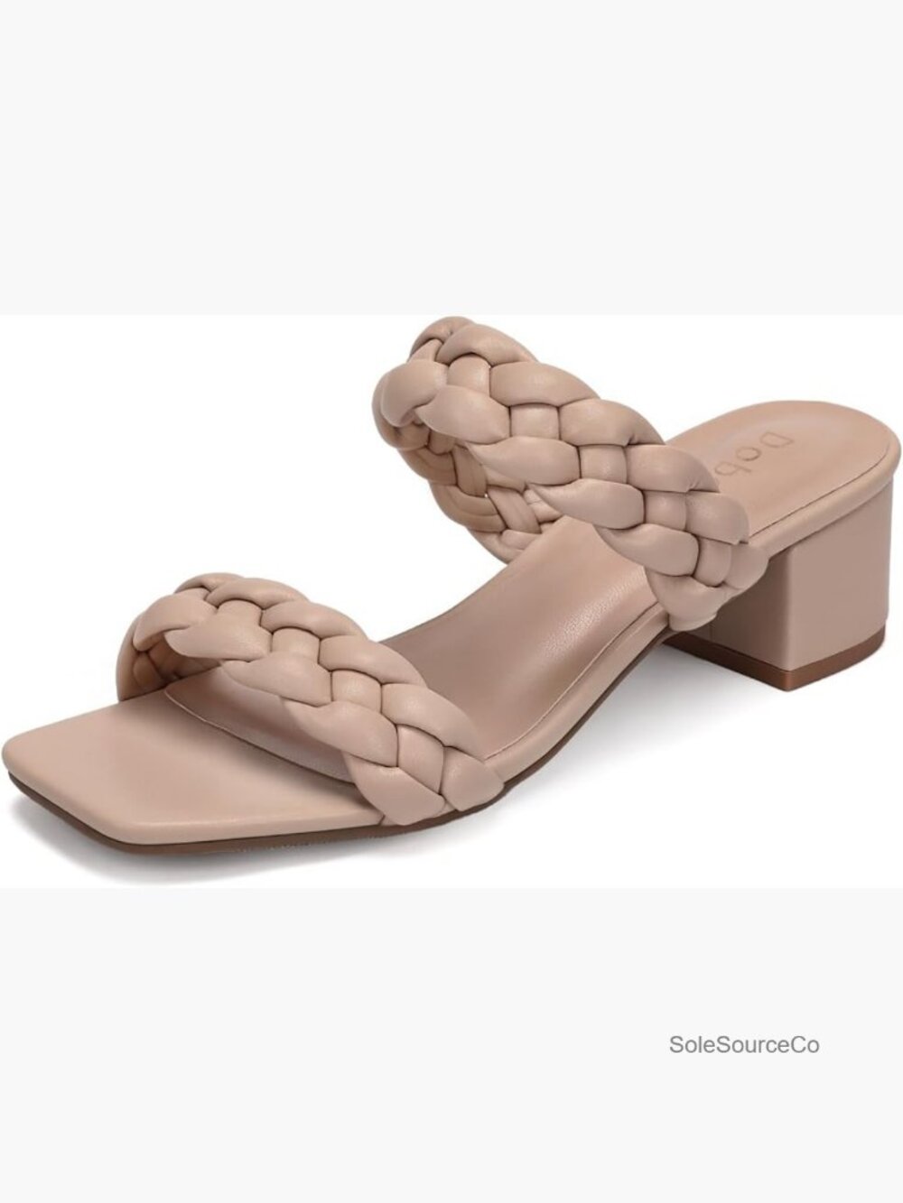 Wide Width Chunky Heel Braided Square Toe Sandals Slide